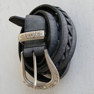 Brighton Grey + Silver Metal Etched Detail Leather Belt Medium